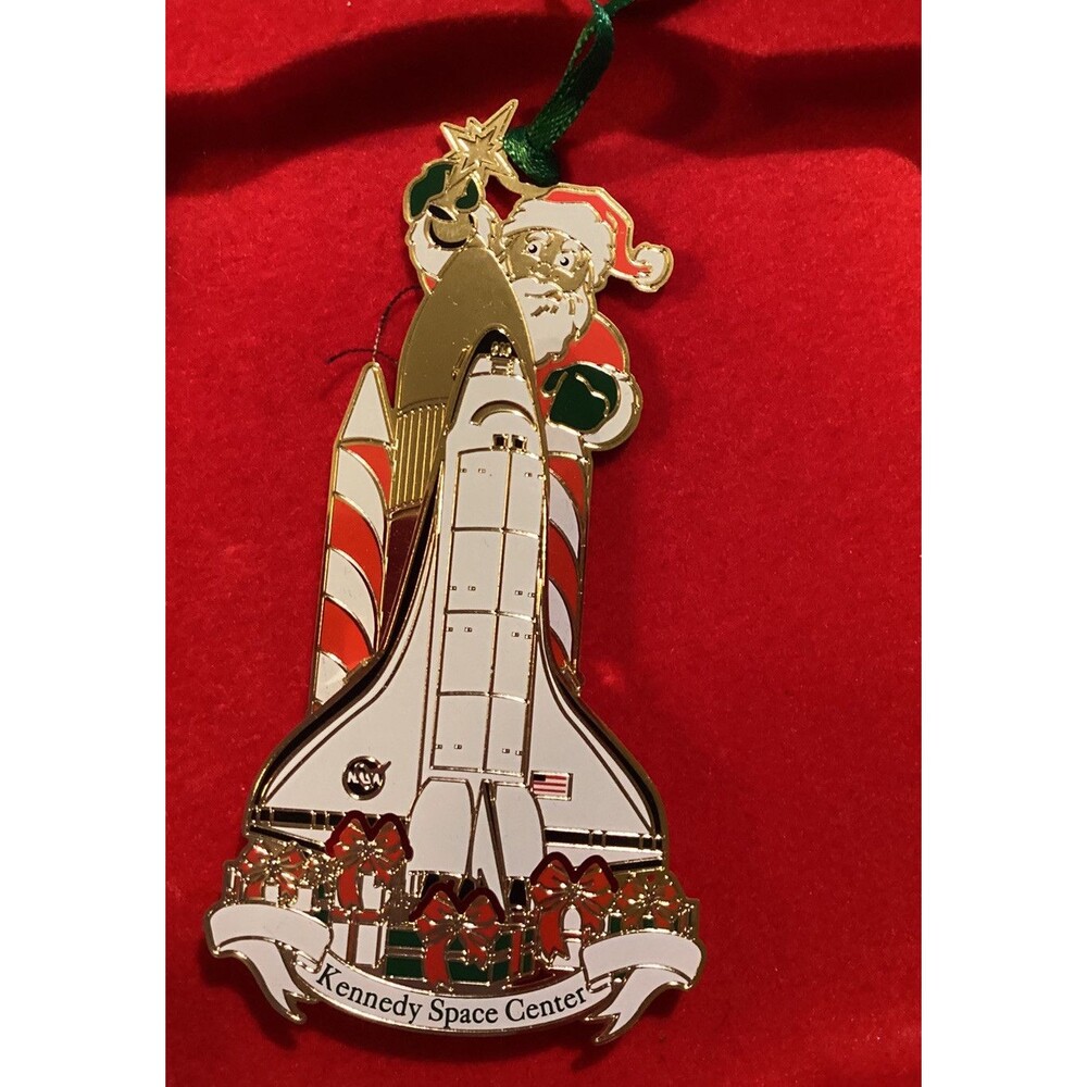 Kennedy Space Center 2009 Santa Shuttle Launch Christmas Ornament Brass Boxed